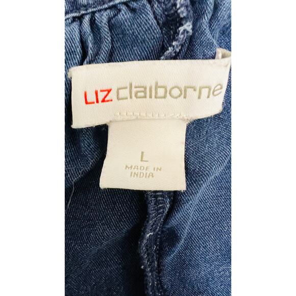 💙 Liz Claiborne Blue Sleeveless Maxi Dress L Denim Look Boho Cottagecore - Picture 4 of 4